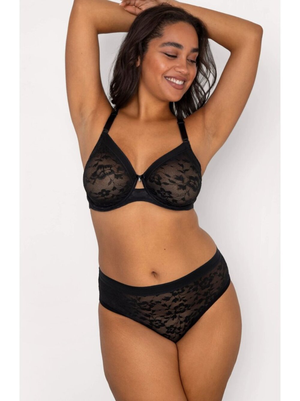 🆕CURVY COUTURE Full Figure Non-Padded Sheer Lace Underwire Bra 42C Black #1362